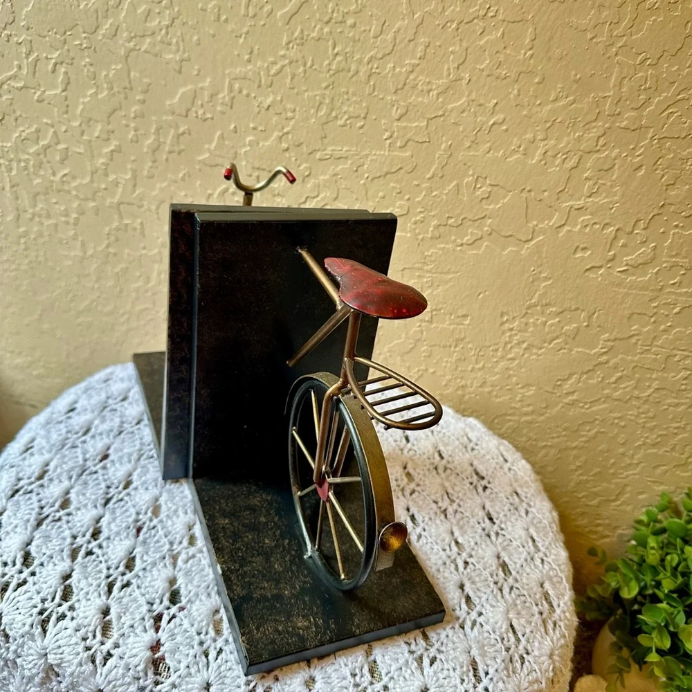 Vintage Bicycle Book Ends Metal Black Red Silver Gold Very Detailed Retro Style